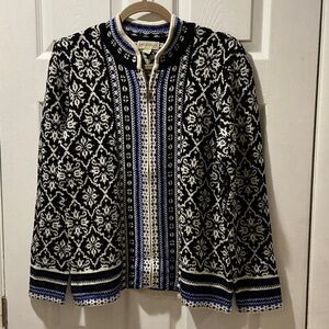 Appleseed's Black Blue and Off White Nordic Pattern Jacket Size Medium